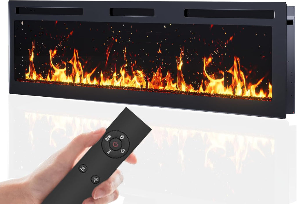 60Inch Electric Fireplace Wall Recessed/Wall Mounted with Adjustable Flame Color, Fireplace Heater with Remote Control, Linear Fireplace with 8 Timer, Touch Screen, 750/1500W (60")