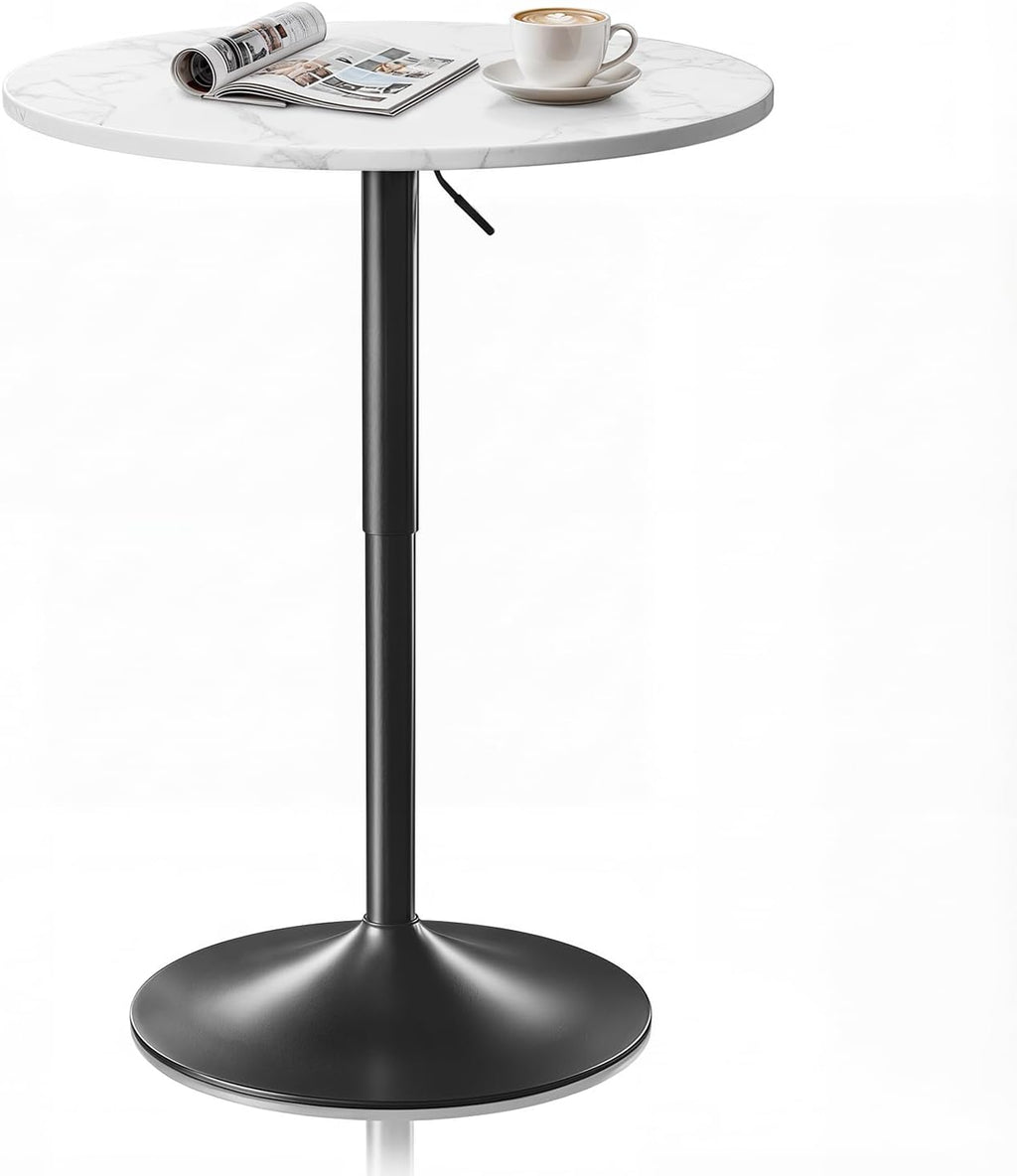 Magshion 23.5'' Round Adjustable Height Wood Bar Pub Table Adjustable Range 27.5"-36" Living Room Dining Room Bar Cocktail Table (Marble White)
