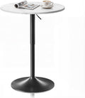 Magshion 23.5'' Round Adjustable Height Wood Bar Pub Table Adjustable Range 27.5"-36" Living Room Dining Room Bar Cocktail Table (Marble White)