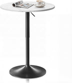 Magshion 23.5'' Round Adjustable Height Wood Bar Pub Table Adjustable Range 27.5"-36" Living Room Dining Room Bar Cocktail Table (Marble White)