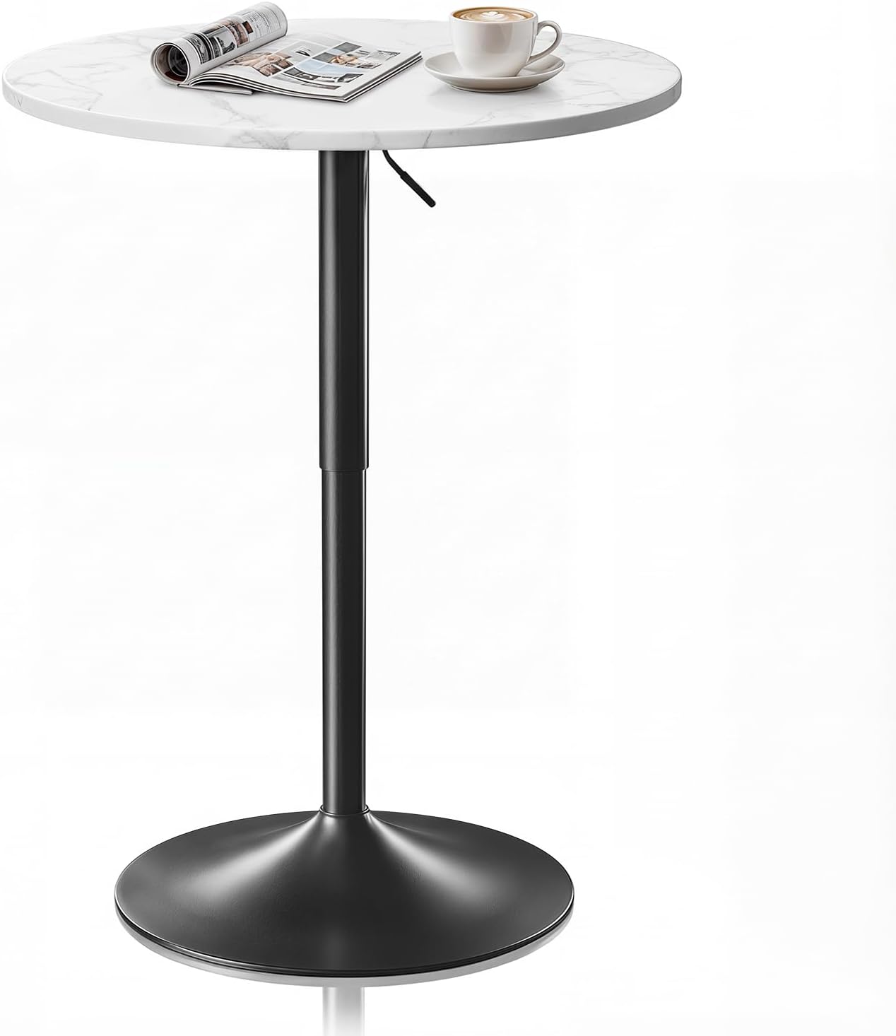 Magshion 23.5'' Round Adjustable Height Wood Bar Pub Table Adjustable Range 27.5"-36" Living Room Dining Room Bar Cocktail Table (Marble White)