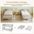 KOMFOTT Bunk Bed Twin Over Twin, Bed Frame w/Full-Length Guardrail & Integrated Ladder, Wood Bunk Bed for Small Space, Converts to 2 Individual Beds for Kids & Adults, No Box Spring Needed