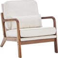 DUMOS Mid Century Modern Chair, Accent Chair with Arms and Waist Cushion, Reading Chairs for Adults, Lounge Chair for Living Room and Bedroom, Solid Wooden Frame, Cream