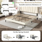 King Size Bed Frame with Fabric Upholstered Headboard, Platform Bed with Wooden Slats Support, Fully Mattress Foundation, Box Spring Optional, Easy Assembly