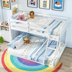 Giantex Twin Over Full Bunk Bed, Solid Wood Kids Bunk Bed with Full-Length Guardrails & Ladder, Low Bunk Beds with Slats Support for Kids, Teens, No Box Spring Needed, White