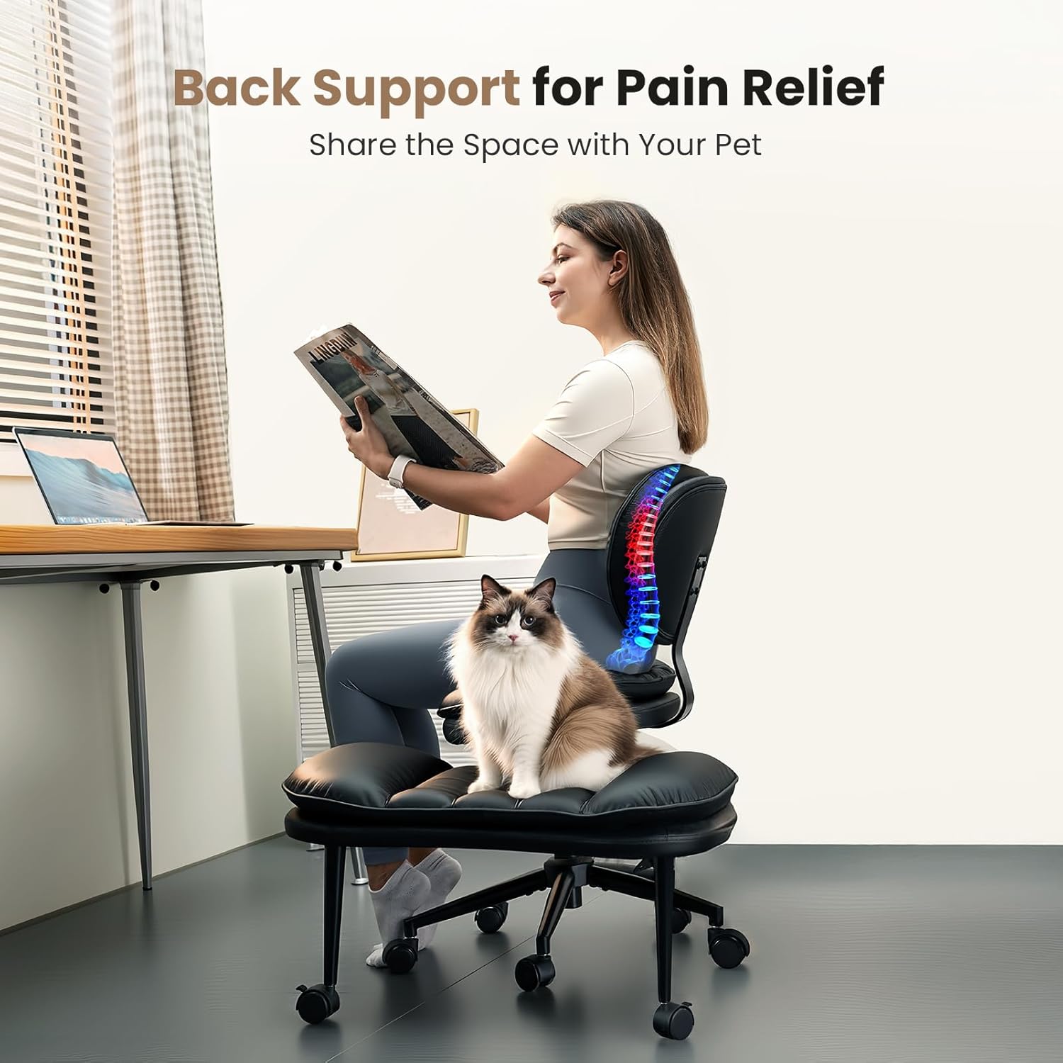 Cross Legged Office Chair, Ergonomic Cloud Criss Cross Desk Chair, Meditation Chair with Wheels, Height Adjustable Seat for ADHD, Wide Kneeling Chair with Back Support, Matte Black