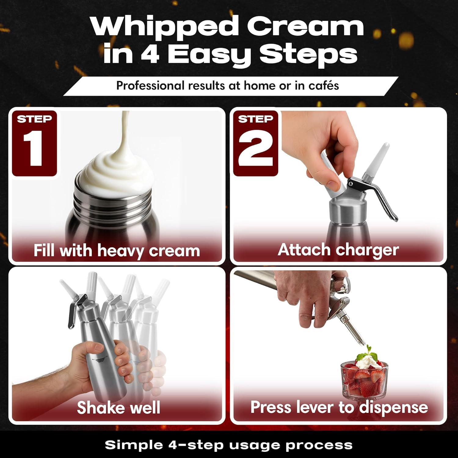 Chef Master (2 Pint / 1 Liter) Aluminum Whipped Cream Dispenser - Decorating Tips for Desserts, Coffee, Latte + Cleaning Brush - Whip Cream Dispenser Canister for Home, Bakery or Restaurant - 90077