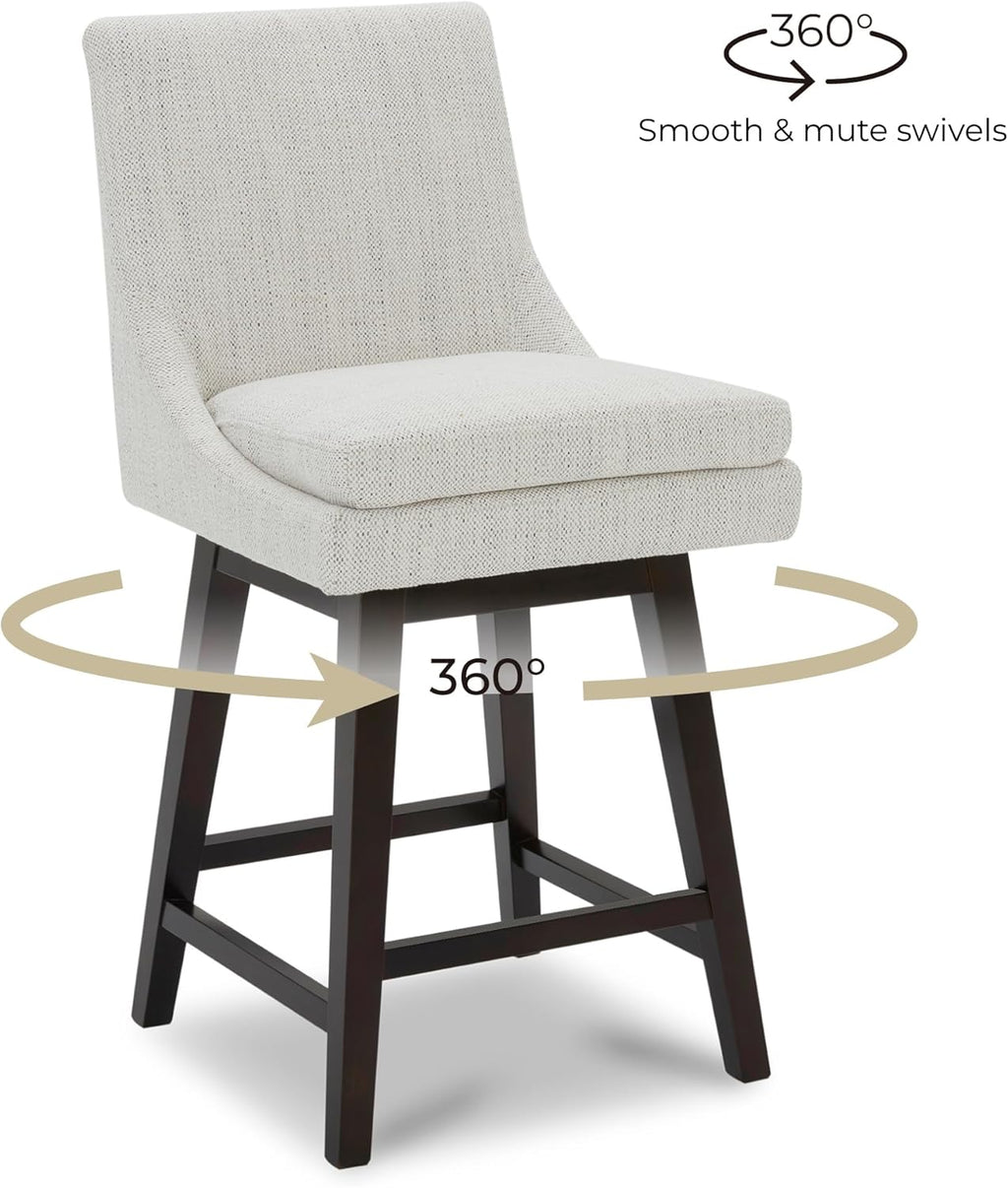 CHITA Bar Stools Set of 2, Counter Height Swivel Barstools, FSC Certified Morden Upholstered Fabric Counter Chairs with Back Support, 26.8" H Seat Height, Fabric in Ivory