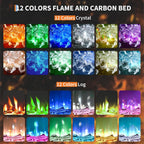 72-Inch Recessed Electric Fireplace, Wall Mounted, Remote Control, 12 Flame Colors, 750/1500W Heater, Multicolor, Log & Crystal, Black