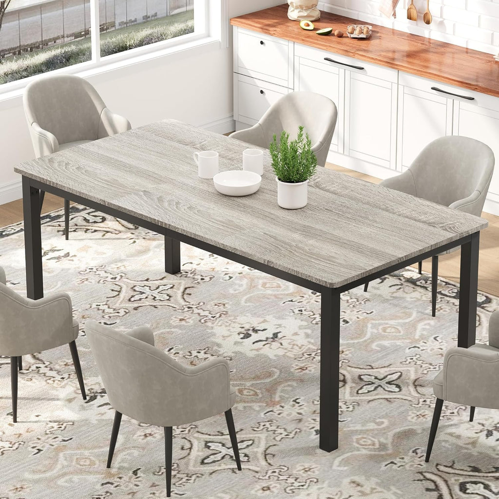 Garvee 79 in Dining Table for 6, Farmhouse Wooden Kitchen Tables for Family, Rectangular Industrial Style Dining Room Table with Sturdy Metal Frame, Long Desk for Restaurant, Kitchen, Office,Grey