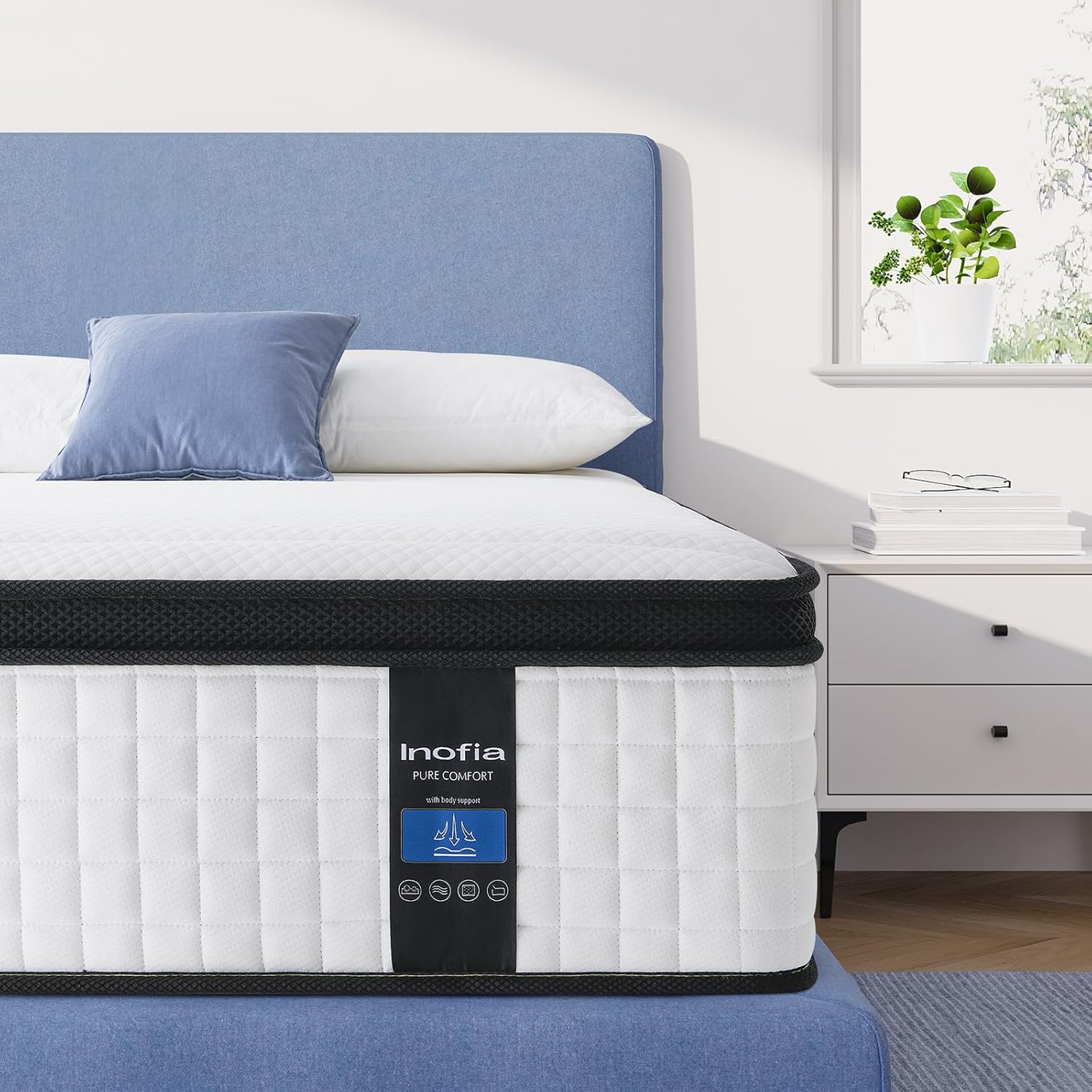 Inofia Twin XL Size Mattress, 14 inch Hybrid Twin XL Mattress in A Box,Ultra Comfort Memory Foam Layer, Medium Feels, Cooling Breathable Cover,Low Motion Transfer Supports for Any Sleep Position