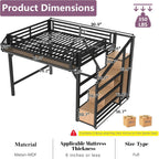 Bellemave Full Size Loft Bed with Storage Stairs, Shelves & Wardrobe, Metal Full Loft Bed Frame with LED Lights & USB Ports for Kids Teens, Noise-Reduced Design, Natural Wood