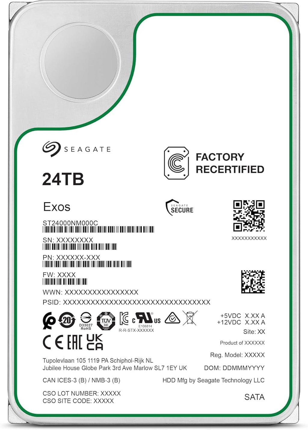 Seagate Exos X24 24TB Enterprise Hard Drive HDD SATA 6Gb/s 512MB Cache 7200 RPM 512e CMR Helium Sealed 3.5in Hard Drive ST24000NM000H (Renewed)