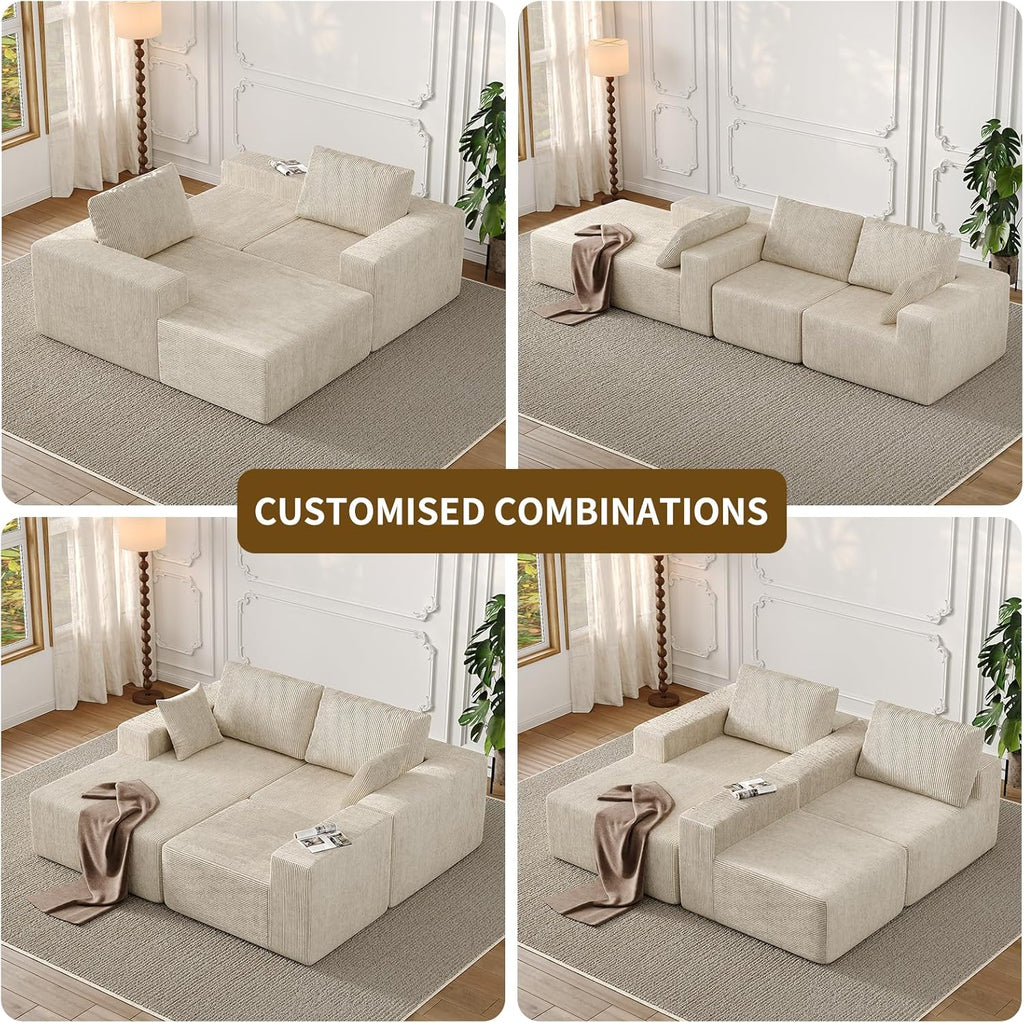 107" L-Shaped Boneless Couch, Cloud Modular Sectional Sofa with Chaise, Upholstered - No Assembly, Deep Seat, Soft Cushions & Backrest, for Living Room, Beige
