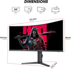 KOORUI 34-inch Ultrawide Curved WQHD 3440×1440 Gaming Monitor  165Hz 144Hz Curved 1000R- PIP/PBP  1ms(MPRT) with DisplayHDR 400  FreeSync Premium  75 * 75mm VESA  HDMI/DisplayPort  34E6UC