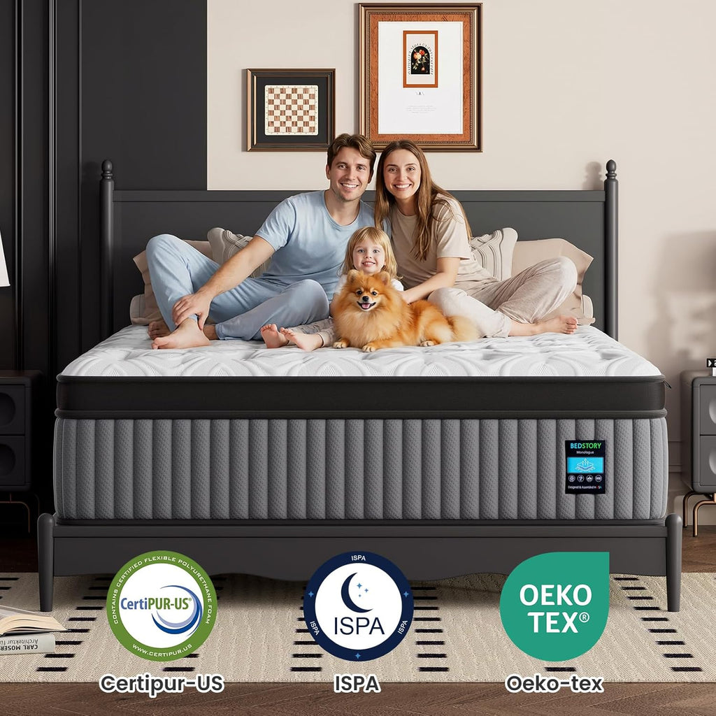 BedStory Extra Firm Queen Mattress 14 Inch, Deep Sleep Hybrid Mattresses 7-Zone Pain Relief - Extra Firm Bed in a Box - Fiberglass Free, CertiPUR-US Certified, 365-Night Trial, 10 Years Warranty