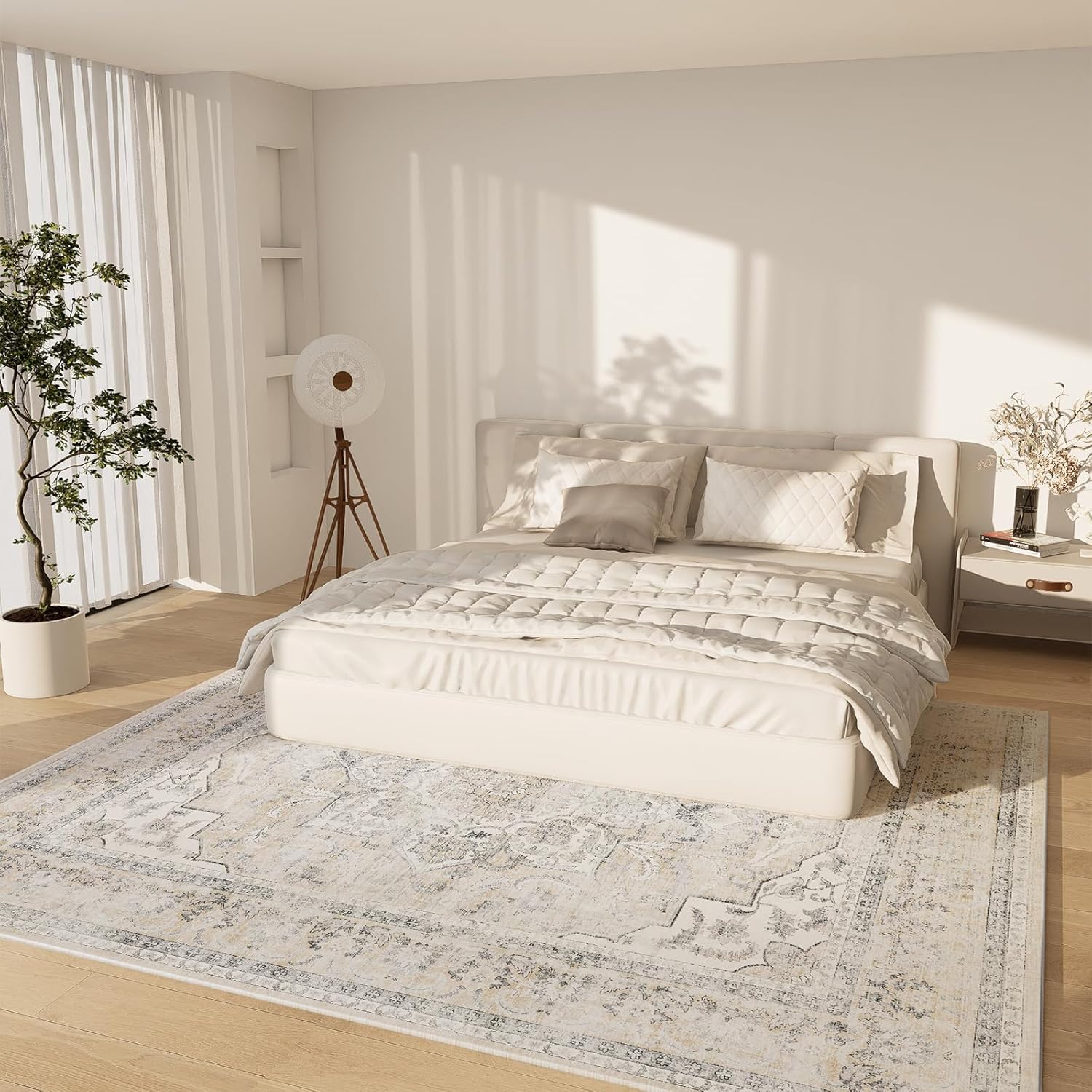 Area Rugs 9x12 Living Room: Washable Rugs for Bedroom Stain Resistant Non Slip Distressed Vintage Large Boho Rug Low Pile Faux Wool Soft Carpets for Living Room Dining Room Farmhouse Playroom