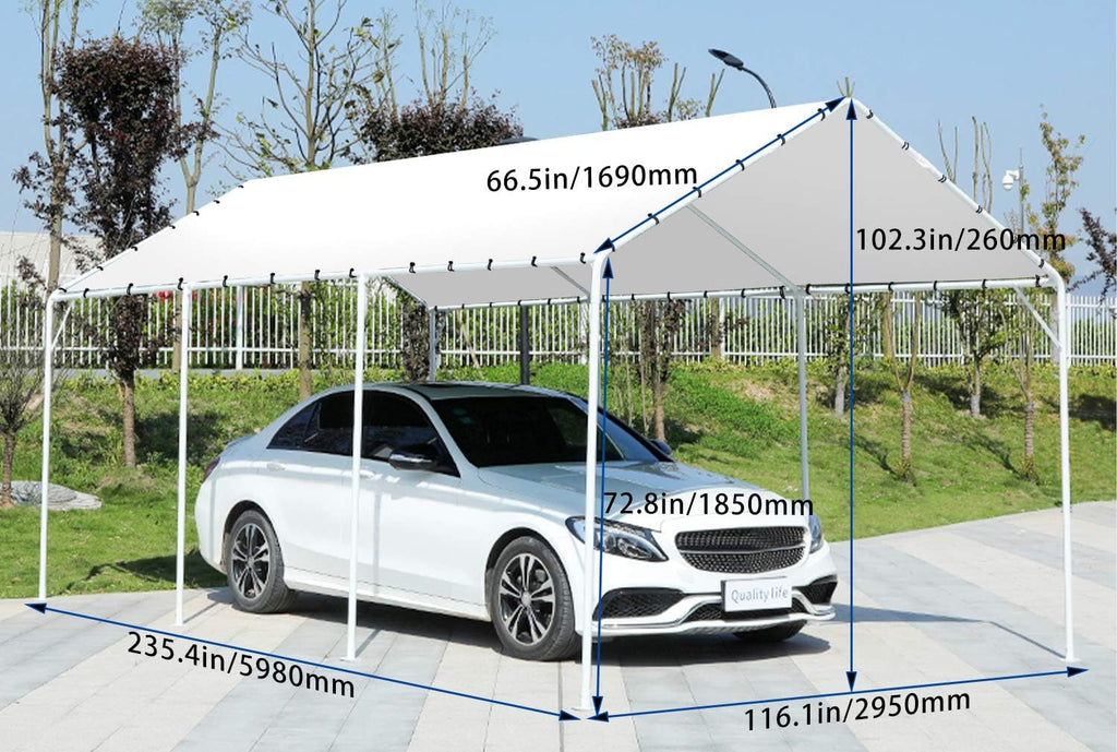 FDW 10'x20' Heavy Duty Galvanized Carport Waterproof Canopy Tent with Anchor Kit, Open-Sided Design for Cars and Outdoor Use