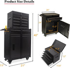 ESL Rolling Tool Chest, 5 Drawers with Big Cabinet, Tool Trolley with 4 Universal Lockable Wheels and Lock Bar, Great Black Tool Cart for Garage Workshop, Sturdy Heavy Duty Tool Storage, Easy Assemble