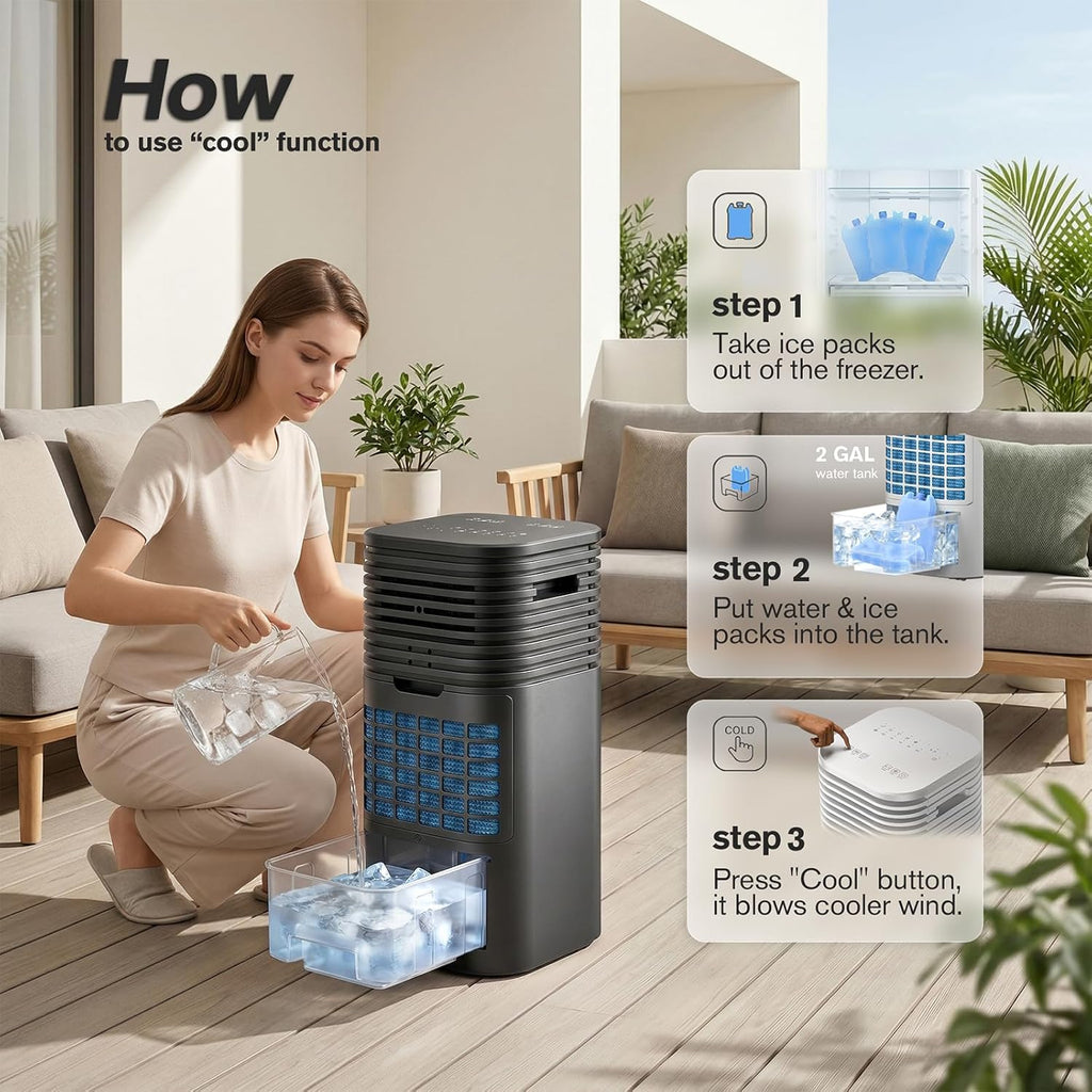 24" Windowless Portable Air Conditioner, 15H Timer & 120°Oscillation, 3-IN-1 Portable AC Unit with Remote, 2-Gal Tank, 3 Modes & 3 Speeds, Ultra-Quiet Ventless Swamp Cooler for Home Office, Black