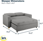 Serta Tulsa 66.1" Convertible Sleeper Loveseat, Full Size, Dreamcoil Comfort, FingerGuard Pinch Point Protection, Boucle Fabric, Grey