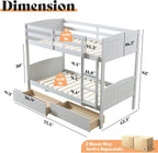 AMERLIFE Twin Over Twin Bunk Bed with Storage Drawers, Solid Rubberwood 2-in-1 Convertible Loft Beds with Ladders, Modern Detachable Bed Frame for Kids and Teens Bedroom, Grey