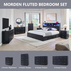 Fluted Dresser for bedroom, 55"W Black 8 Drawer Dressers, Wood Tall Dresser Storage Organizer, Modern Bedroom Chest of Drawers with Deep Storage for Closet Hallway, Entryway, Living Room Black