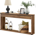 VASAGLE Sofa Console Table, 63 Inches Narrow Entryway Table with 3 Drawers, Bottom Shelf, Metal Corners, for Living Room, Bedroom, Farmhouse Style, Honey Brown ULNT146KB01S