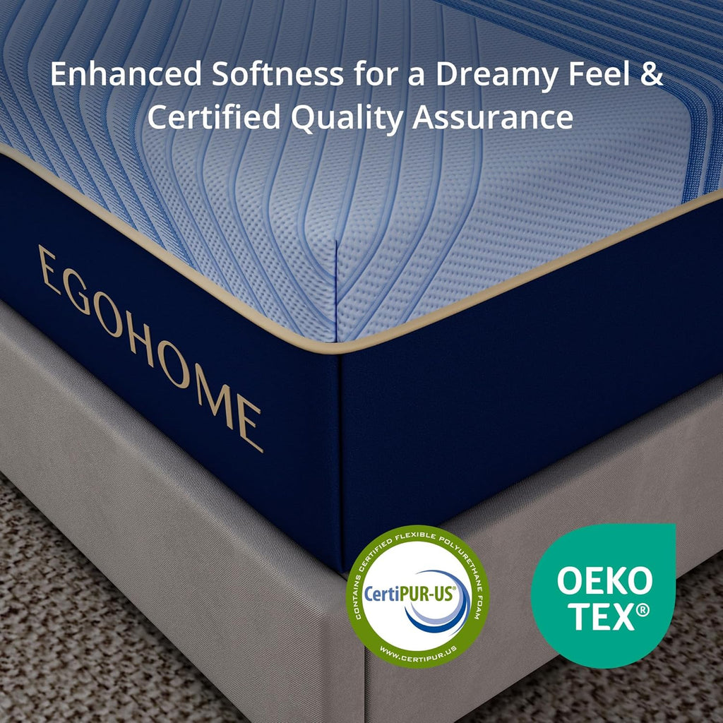 EGOHOME 12 Inch Queen Hybrid Mattress in a Box, Copper Gel Memory Foam for Cool Sleep, Fiberglass-Free, Pressure Relieving, Medium Firm, CertiPUR-US Certified, 80''L x 60''W