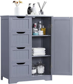 Yaheetech Large Bathroom Storage Cabinet, Freestanding Floor Cabinet with 4 Dawers and 1 Door, Adjustable Shelf, Bathroom Storage Organizer with 3 Shelves, for Living Room Kitchen Hallway, Gray