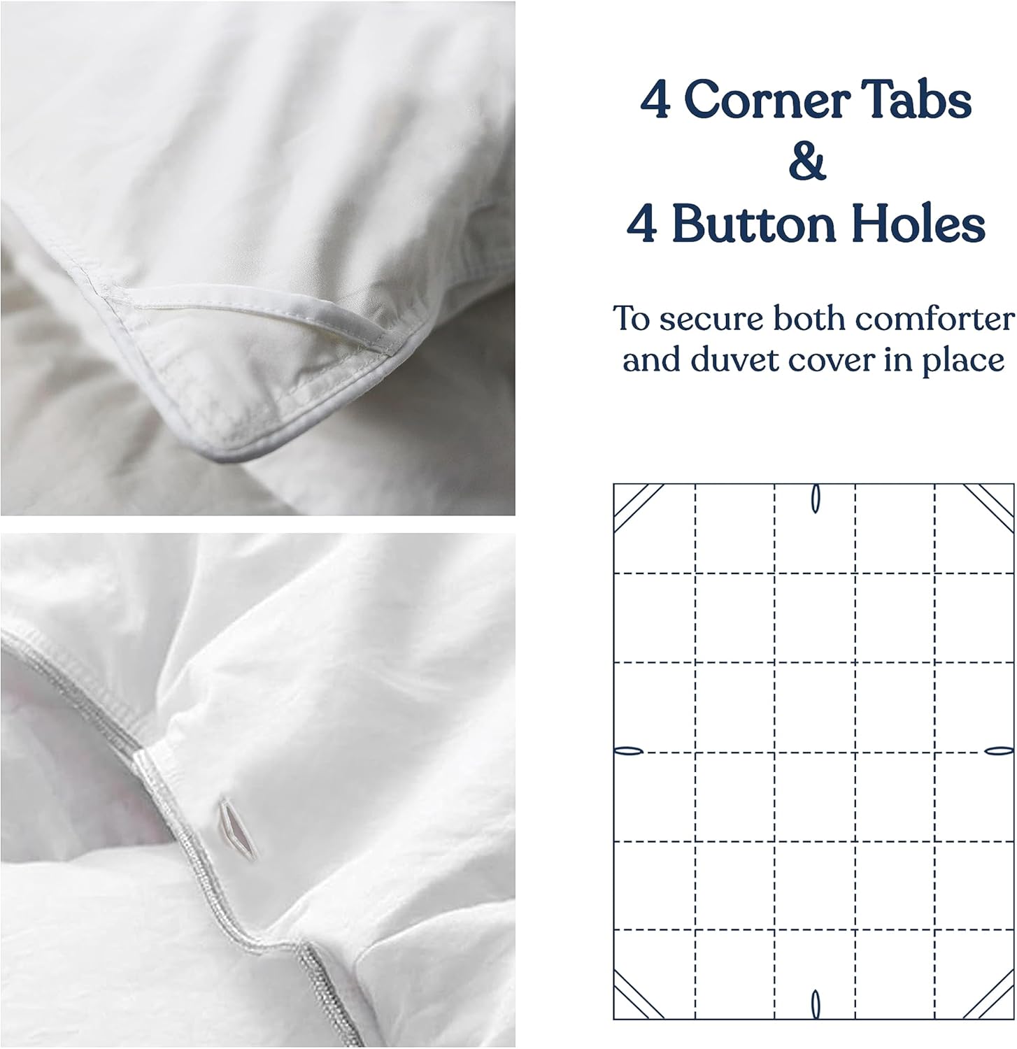 Delara King Duvet Insert – White Cotton Comforter – 100% Organic Cotton Shell and Filled All Season, Breathable, Lightweight with 8 Tabs – GOTS Certified