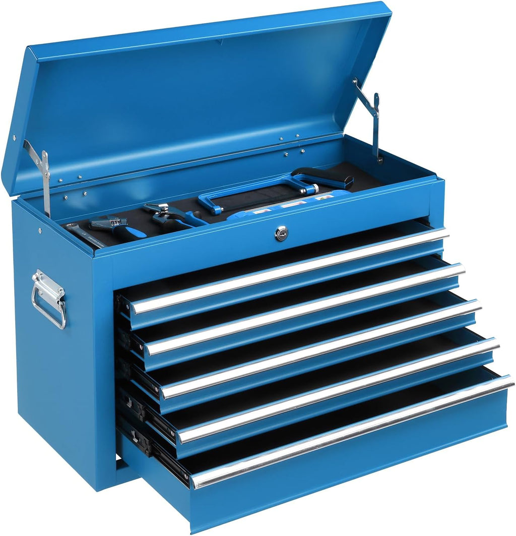 Winado 24" Portable Tool Box, 5 Drawer Tool Chest with Carry Handle, Top Case, Ball Bearing Runners, Lockable Metal Hand Toolbox for Garage, Warehouse, Repair Shop & Home, Blue