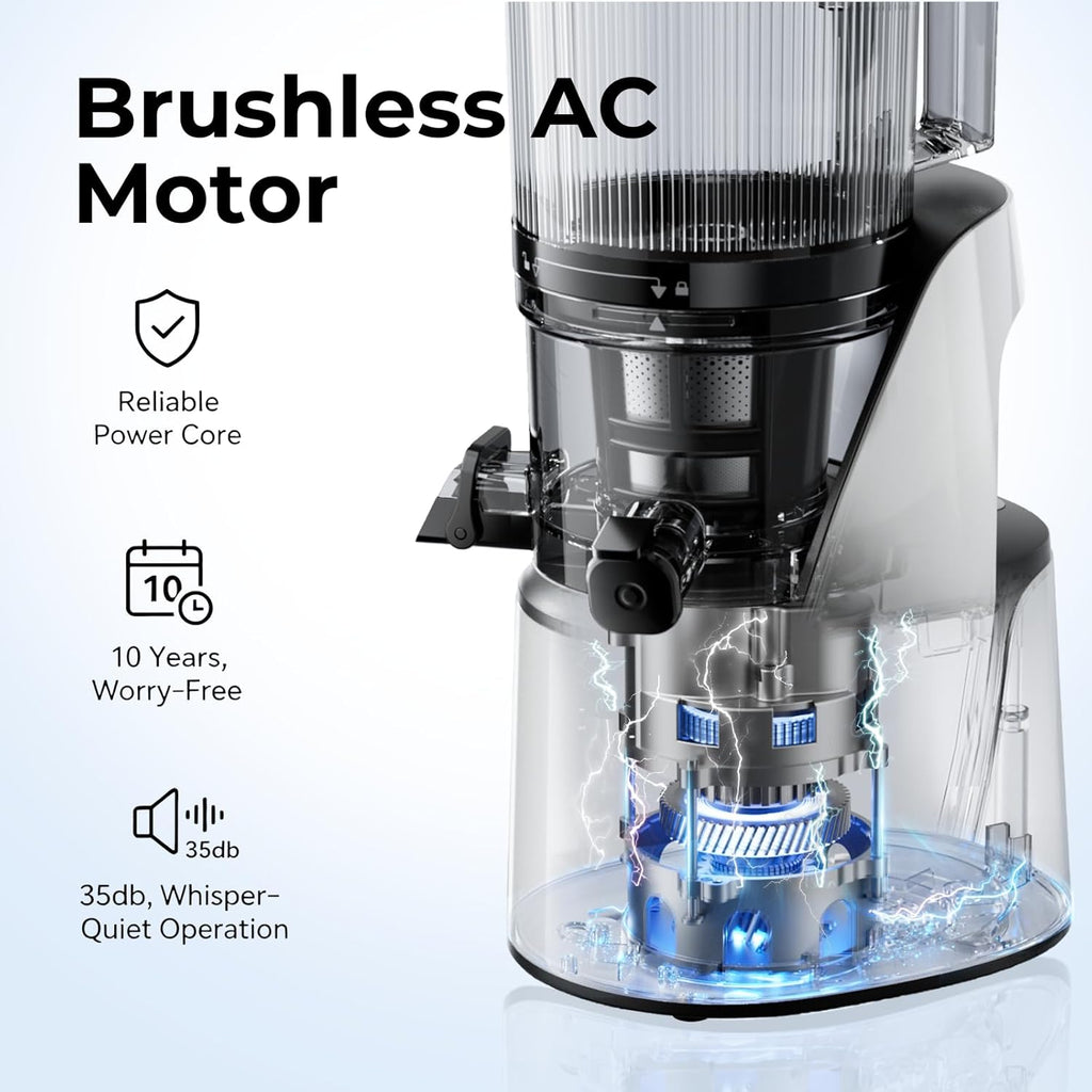 Juicer Machines, 3-in-1 Cold Press Juicer with 6.5" Extra Large Chute, 100oz Large Capacity, AC Motor, Makes Juice, Nut Milk & Sorbet, Bright White