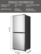 4.0 Cu.Ft Refrigerator with Freezer, 2 Doors Fridge with Adjustable Thermostat Control, Refrigerator for Kitchen, Dorm, Apartment, Garage, Office, Silver