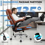 Office Chair, Big and Tall Ergonomic Desk Chair, Executive Leather Computer Chair with Adjustable Lumbar Support, Comfy Gaming Chair with Flip Up Arms, Swivel PC Chair with Rocking Function, Brown
