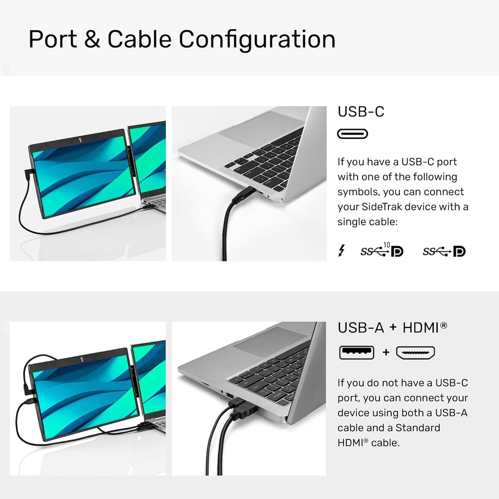 SideTrak Swivel 14" Attachable Portable Monitor Extender  FHD TFT Laptop Dual Screen with Kickstand + Unique Swivel Hinge  Compatible with Mac  PC  Chrome  Powered by USB/Mini HDMI Port (Black)