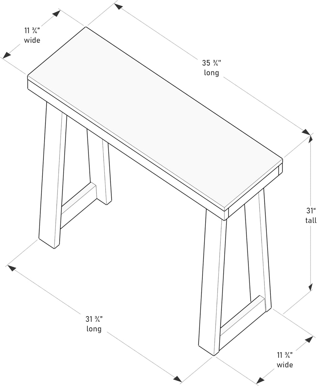 Plank+Beam Classic 36 Inch Console Table, Solid Pine Wood Entryway Table, Narrow Sofa Table for Hallway or Living Room, Seashell