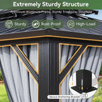 Aoxun 10x12 Gazebo Hardtop Gazebo with Double Galvanized Steel Roof Outdoor Pavilion with Breathable Netting and Privacy Curtain for Backyard (Gray)