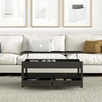 Panana Coffee Table, Lift Top Coffee Table with Hidden Compartment, 2 Drawers and 1 Open Shelf, Retro Central Wooden Table Lift Tabletop for Living Room (Black)