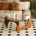 Coffee Table for Living Room Mid Century Modern Center Table with Glass Top and Wood, Transparent/Walnut