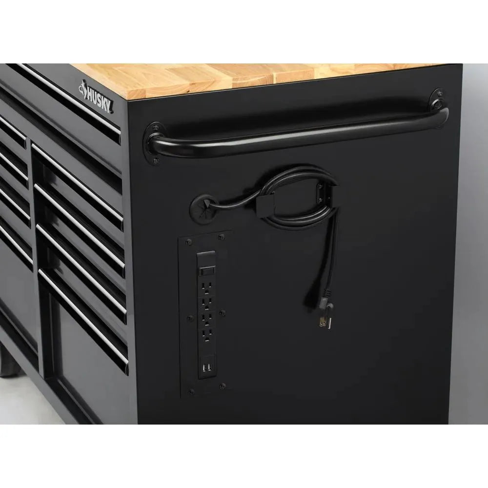 46-in W x 24.5-in D 9-Drawer Mobile Workbench with Hardwood Top and Power Station 锟斤拷 Gloss Black