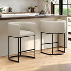 Counter Height Bar Stools Set of 3, 24 Inch Seat Height Barstools for Dining Room, Fabric Upholstered Bar Chair for Kitchen Island, Linen Counter Stools with Metal Legs, Beige