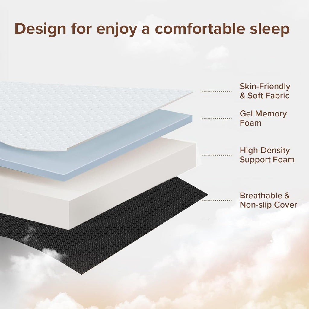 Memory Foam Trifold Mattress, Queen Portable Floor Bed 6 Inch, Foldable Mat with Washable Cover, Handle & Non-Slip Bottom, for RV, Travel, Camping, Yoga, 78"x58"x6", White Green