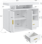 IRONCK Buffet Cabinet, Coffee Bar Cabinet with Power Outlet and LED Light, Sideboard with Drawer, Storage Cabinet with Doors and Shelves for Kitchen, White