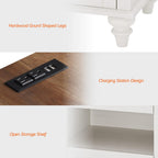WAMPAT Off White Nightstand with 2 Drawers, Wooden End Table with Charging Station, Mid Century Modern Side Table Bedside Table for Bedroom & Living Room, 20 Inch