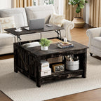 FABATO Lift Top Coffee Table, 31.5" Farmhouse Coffee Tables with Storage, Small Square Cocktail Tables, Wood Central Table for Living Room, Meeting Room, Black Oak