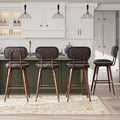 26“ Swivel Bar Stools Set of 4, Mid Century PU Leather Counter Height Bar Chairs with Low Back and Metal Legs, Modern Bar Stool Chair for Kitchen Island, Black