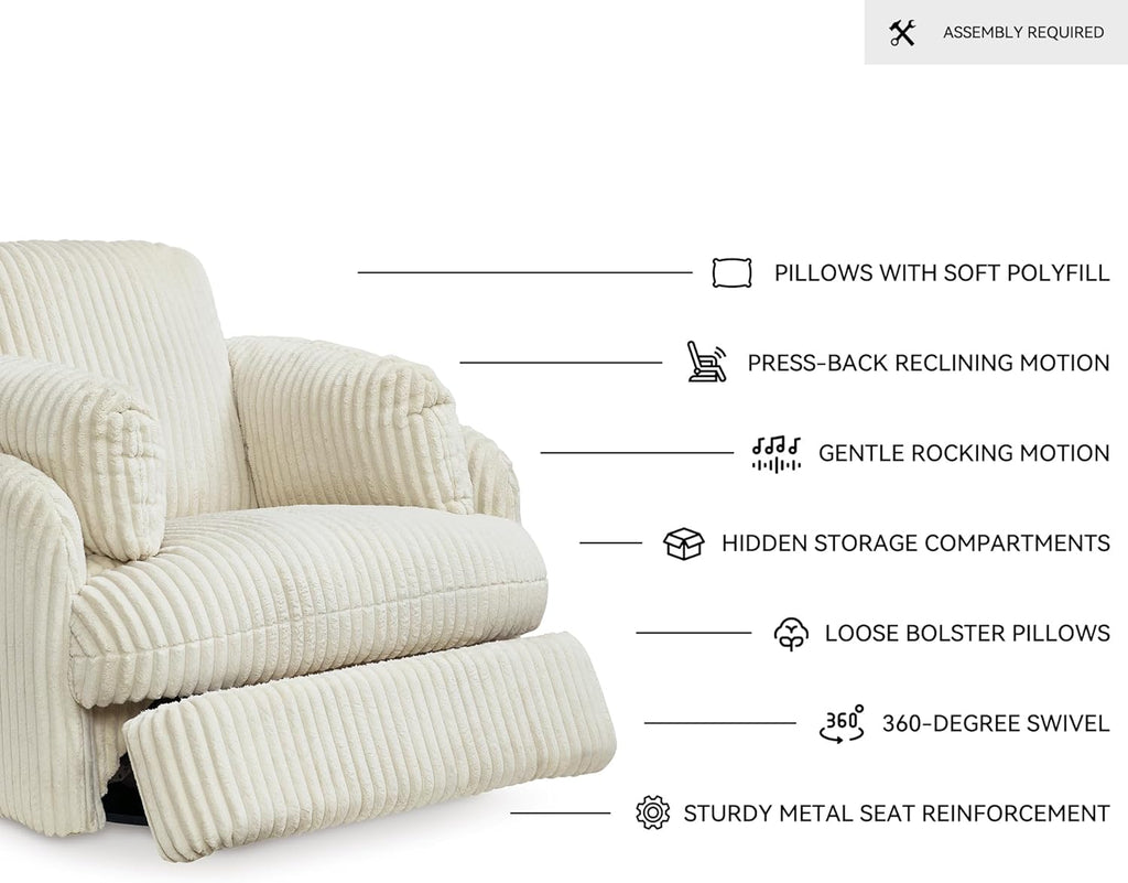 Signature Design by Ashley Tie-Breaker Casual Swivel Glider Recliner with Hidden Storage, White