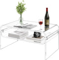 VEVOR Acrylic Coffee Table, Modern Waterfall Center Table with Open Storage Shelf, Clear Rectangle Lucite Desk for Living Room, Office Reception, 31.5" W x 19.7" D x 15" H, Large