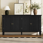 ARTPOWER 58" Sideboard Buffet Cabinet with Storage, Retro Wood Accent Cabinet with 4 Doors, Credenza with Adjustable Shelves for Living Room, Dining Room, Entryway, Black